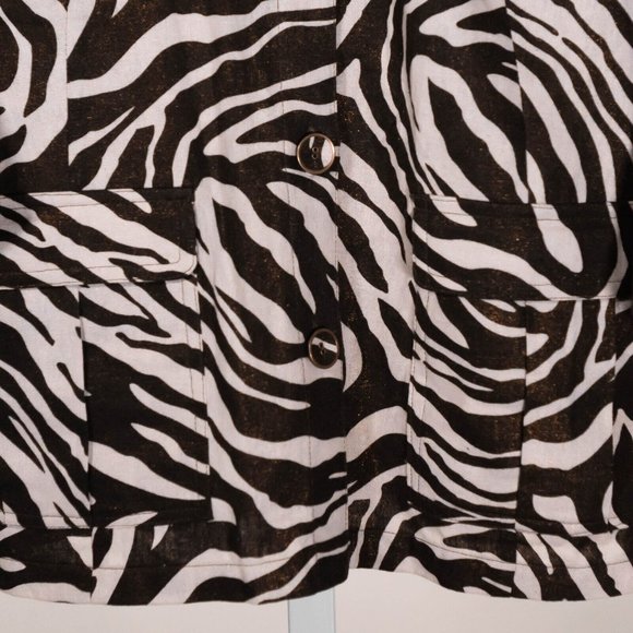 Chico's Womens Jacket Brown Beige Animal Print Linen Blend Button Glitter 2 L/12 - Picture 5 of 10